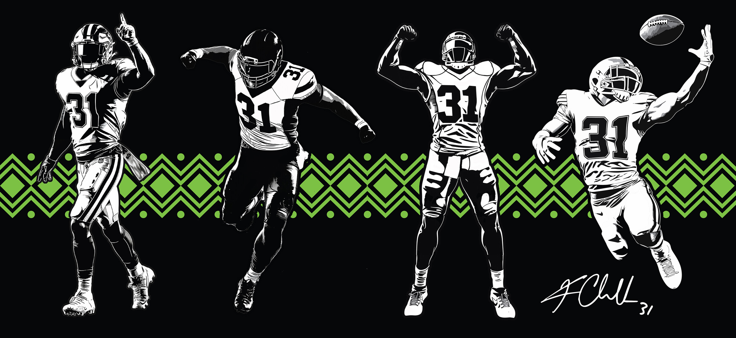 Kam Chancellor illustration poses - full cast