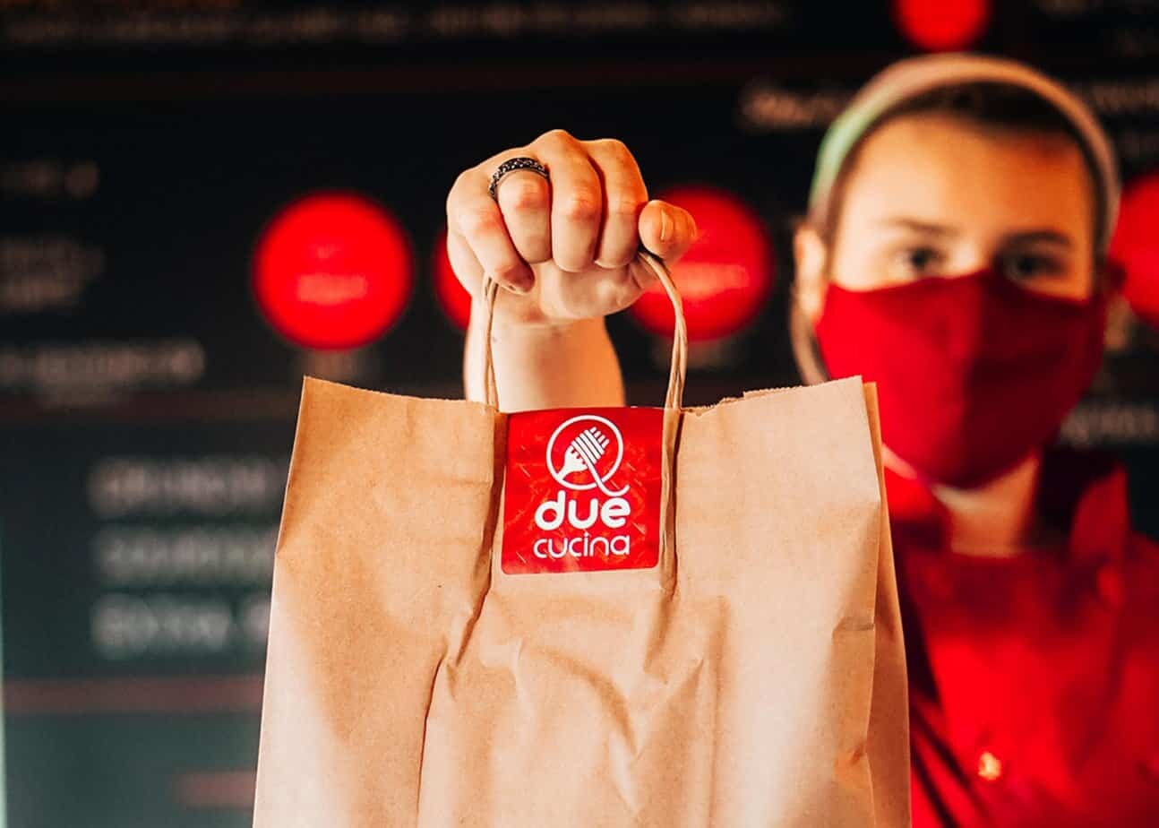 Due Cucina branded takeout bag
